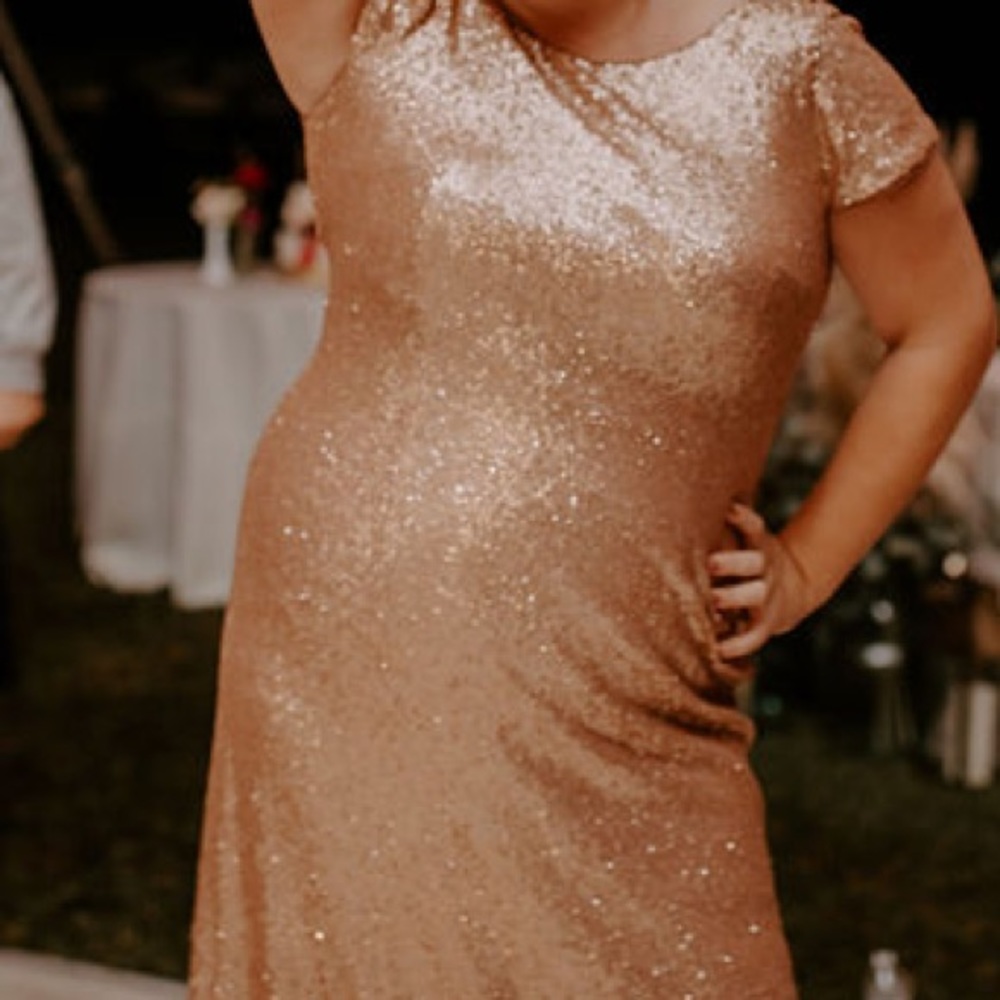 Revelry Chloe Sequin Rose Gold Bridesmaid Dress